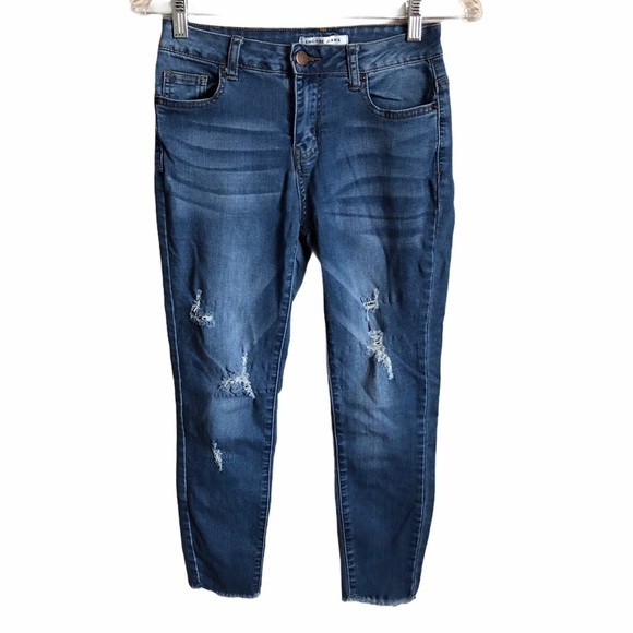 Encore Distressed Raw Hem Skinny Jeans - Picture 1 of 9